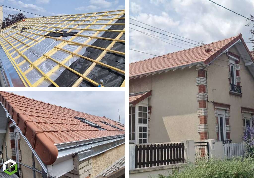 Chantier de toiture et façade rénovée sur une maison à Massy